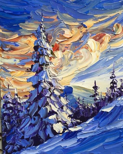 Acrylic Painting Ideas For Beginners, Free Painting, Painting Ideas For Beginners, Acrylic Painting Ideas, Acrylic Landscape, Painting Snow, Winter Painting, Palette Knife Painting, Impasto Painting