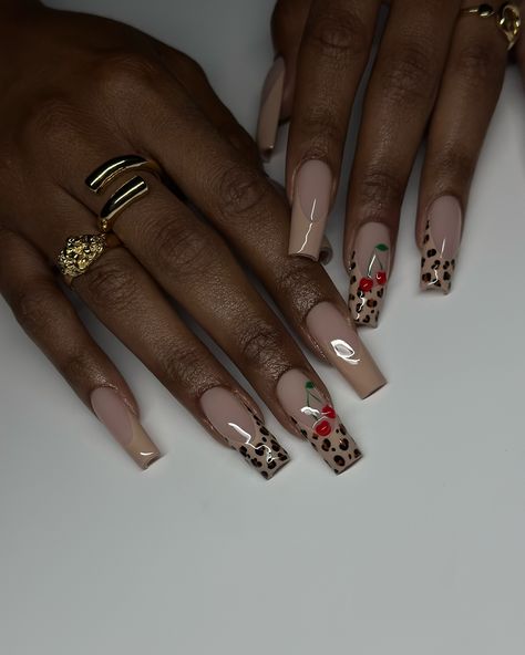 Cherry 🍒 cheetah🐆 Cheetah Nails, Black Nails, Hair And Nails, Black Women, Nails