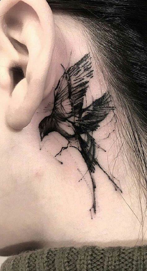 Cute Neck Tattoos, Crow Tattoo Design, Black Bird Tattoo, Crow Tattoo, Raven Tattoo, Neck Tattoos, Old Tattoos, Bird Tattoo, Hand Tattoos For Guys