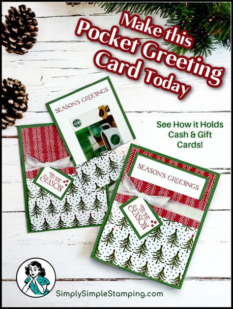 Pocket Christmas Cards, Christmas Pocket Cards, Card Pocket Diy, Pocket Greeting Cards, Gift Card Design Ideas, Gift Cards Ideas, Card With Gift Card Pocket, Stampin Up Pocket Fun Cards, Gift Card Holder With Coin Pocket