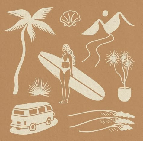 Surf Graphic Design, Surf Illustration, Retro Surf Art, Surf Graphic, Beach Illustration, Retro Surf, Surf Club, Surf Art, Graphic Elements