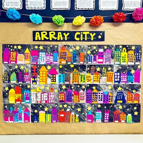 Array City, Math Art Activities, Math Craftivity, Multiplication Arrays, Maths Display, Multiplication Strategies, School Organisation, Learning Multiplication, Multiplication Activities