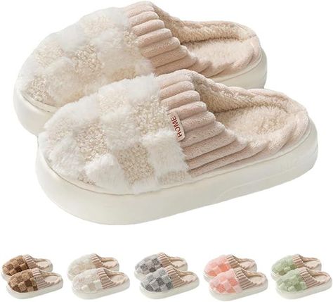 Checkered Slipper House Slippers for Women Men Plush Warm Fuzzy Slippers Flyffy Bedroom Shoes Indoor Slip On Bedroom Slippers, Home Slippers, Soft Slippers, Winter Slippers, Slippers For Women, Fuzzy Slippers, Warm Slippers, Slippers Cozy, House Shoes