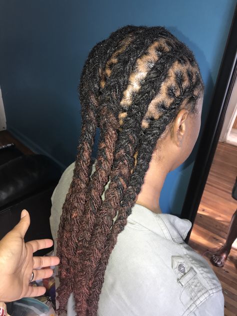 Corn Rows On Locs, Dreadlock Cornrows Women, Cornrow Locs Black Women, Cornrows Over Locs, Twist Out On Locs, Cornrows With Locs, Locs Braided To The Back, Locs Cornrow Style, Braids On Locs Dreads