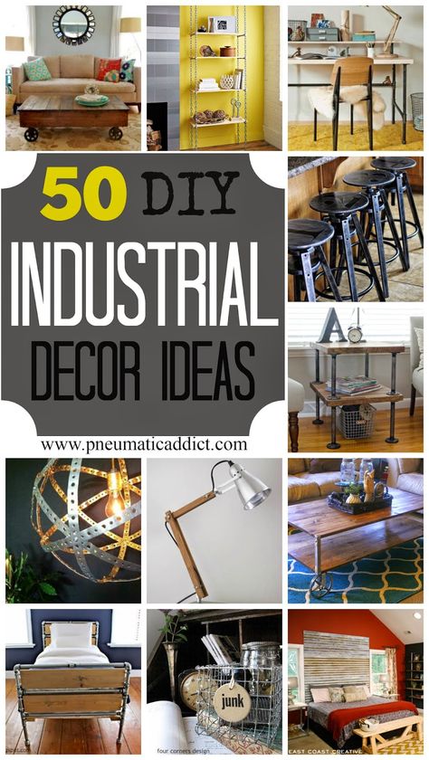 LOTS MORE DIY GOODNESS - 50 to be exact!!! From one of my fav DIY bloggers.... Pneumatic Addict Furniture: 50 DIY Industrial Decor Ideas Steampunk Decor Diy, Diy Industrial Decor, Industrial Diy Decoration, Industrial Diy Decoration Ideas, Diy Industrial Home Decor, Farmhouse Diys, Diy Industrial Furniture, Industrial Pipe Furniture, Diy Home Decor For Apartments