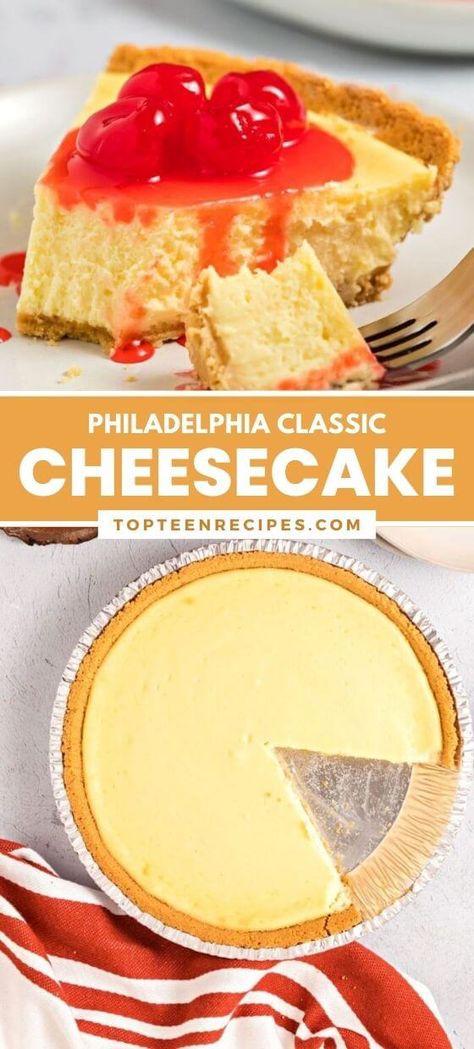 PHILADELPHIA Classic Cheesecake - 3-Step Philadelphia Cheesecake Recipe, Hawaiian Dessert Recipes, Philadelphia Cream Cheese Recipes, Cheesecake Recipes Philadelphia, Philadelphia Cheesecake, Cheescake Recipe, Jello Salads, Banana Cream Cheesecake, Cheesecake Recipes Classic