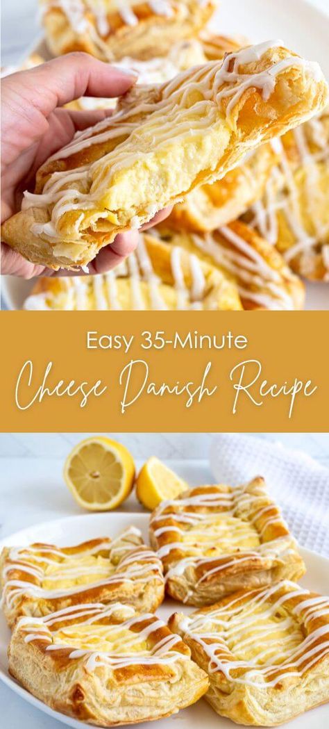 Easy 35-Minute Cheese Danish Recipe Danish Recipe Puff Pastry, Easy Cream Cheese Danish Recipe, Cream Cheese Puffs, Cream Cheese Danish Recipe, Cheese Danish Recipe, Pastries Recipes Dessert, Danish Recipe, Cream Cheese Danish, Cheese Puff Pastry