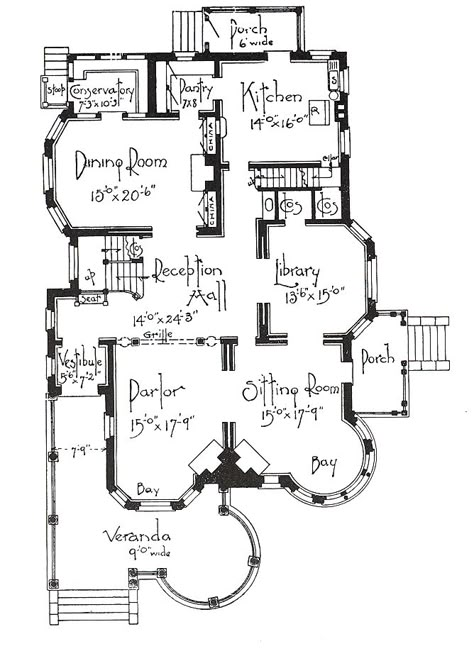 Victorian Floor Plans, Vintage Floor Plans, Victorian House Plans, Stairs Architecture, Vintage House Plans, Sims House Plans, Casa Vintage, Victorian Architecture, Victorian House