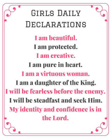 Prayer For Daughters, Daily Declarations, Prayer For Daughter, Biblical Affirmations, Prayers For My Daughter, Prayer For My Children, Christian Affirmations, Prayers For Children, Affirmations For Kids