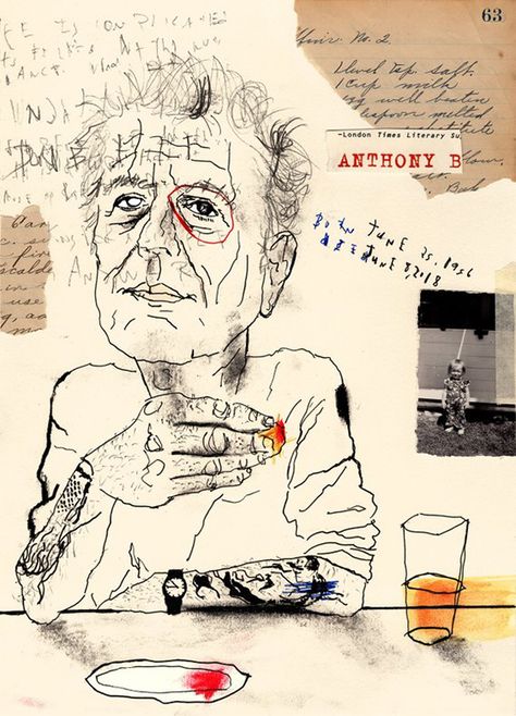 Illustration Kunst, Arte Peculiar, Mixed Media Illustration, Anthony Bourdain, Arte Inspo, Art Et Illustration, Art And Illustration, Funky Art, A Drawing