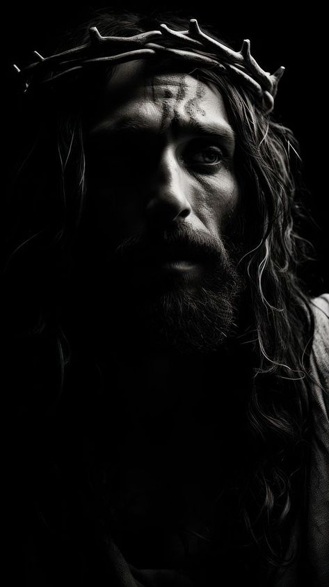 Monochrome Jesus portrait adult beard.  | premium image by rawpixel.com Jesus Portrait, Black Jesus, Jesus Wallpaper, About Jesus, Black Wallpaper, Mobile Wallpaper, Wallpaper Backgrounds, Instagram Story, Acrylic Painting