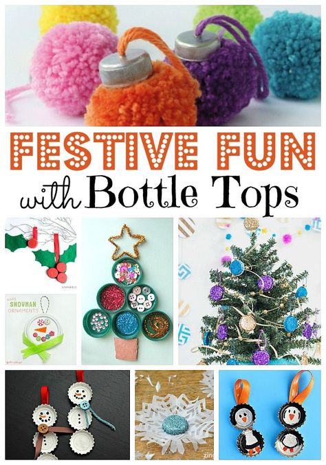 Festive Bottle Cap DIYs - great DIY crafts for Christmas and the festive season. LOVE milk bottle tops, bottle caps and any other lids you can find for crafting. Bottle Cap Diy, Diy Crafts For Christmas, Plastic Bottle Cap Crafts, Beer Bottle Cap Crafts, Plastic Bottle Tops, Crafts For Christmas, Bottle Top Crafts, Bottle Cap Projects, Bottle Cap Art