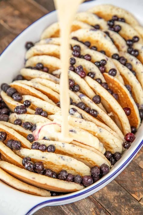 Blueberry Pancake Casserole, Pancake Breakfast Casserole, Frozen Pancakes, Pancake Bake, Pancake Casserole, Freeze Pancakes, Blueberry Pancake, Breakfast Casserole Recipe, Pancake Breakfast