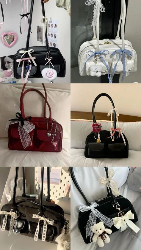 Girly Backpacks For College, Birkinfying Bag, Standoil Chubby Bag, Diy Bag Charm Ideas, Aesthetic Handbags, Decorated Bags, My Style Bags, Handbag Essentials, Girly Bags