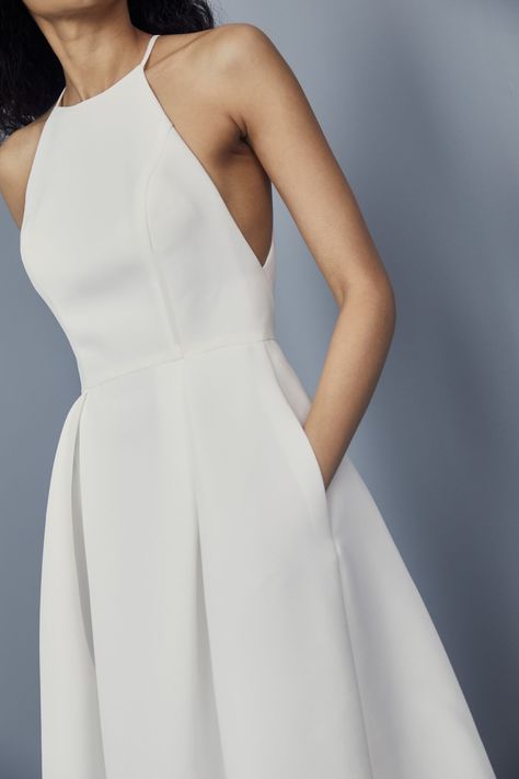 Halter Neck Short Wedding Dress, Short Wedding Dress With Pockets, White Dresses For Women Wedding, Simple White Dress For Civil Wedding, White Cocktail Dress Wedding, Simple Civil Wedding Dress Classy, Simple White Dress Classy, White Cocktail Dress Classy, Halter White Dress