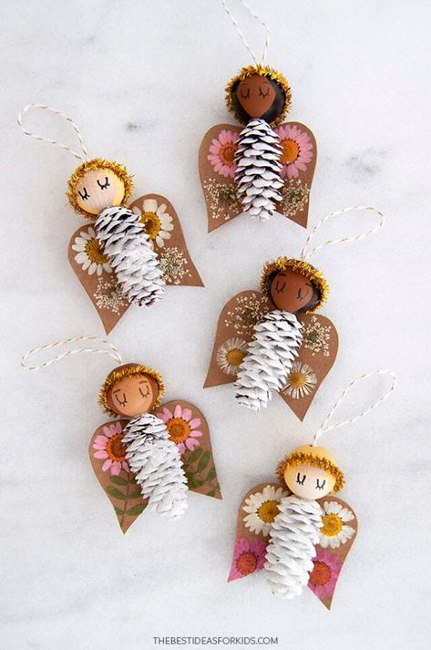 Angel Pine Cone Ornament Kids Angel Ornament Craft, Kids Holiday Ornament Craft, Christmas Crafts As Gifts, Angel Ornament Crafts For Kids, Pine Cone Christmas Crafts For Kids, Christian Kids Christmas Crafts, Pinecone Angel Ornaments Diy, Thanksgiving Nature Crafts For Kids, Diy Xmas Ornaments Ideas