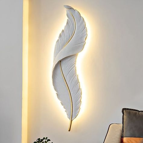 1-Light 65cm LED Wall Lights Feather Shape Design Wall Lights Modern Light Luxury Style Bedroom Dining Room Resin Wall Light 110-120V 220-240V 2022 - THB ฿7540 Luxury Wall Sconces, Feather Lamp, Nordic Lamp, Modern Wall Lamp, Feather Wall, Color Changing Lights, Modern Wall Sconces, Creative Wall, Led Wall Lamp