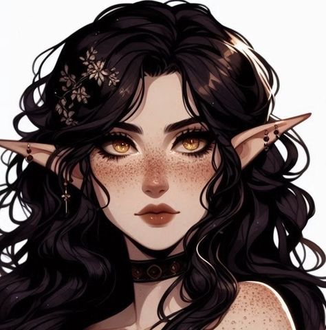 Elf Black Hair, Half Elf Woman, Elf Woman, Dnd Elves, Half Elf, Dark Brown Hair, Black Women Hairstyles, Brown Hair, Black Hair