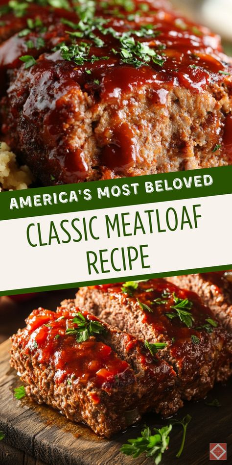 America’s most beloved classic meatloaf recipe is here. Perfectly seasoned and incredibly delicious, this meatloaf will become a family favorite. Save this pin for later and bring a classic to your dinner table. Click to discover the recipe! The Best Classic Meatloaf Recipe, All Recipes Meatloaf, Country Meatloaf Recipes, Beef And Sausage Meatloaf, Meatloaf Topping Recipes, Meatloaf Recipes Paula Deen, Recipe For Meatloaf Easy, Seasoning For Meatloaf, Meatloaf With Beef And Pork