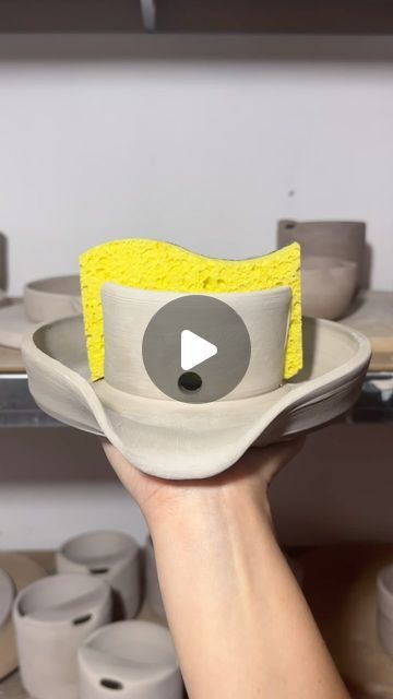 Anh Nguyen | Handmade Pottery on Instagram: "Throw a self draining sponge 🧽 holder with me 🫶 Dirty sponge water? We don’t know her 💁‍♀️" Self Draining Sponge Holder, Pottery Sponge Holder, Sponge Holder Ceramic, Clay Sponge Holder, Ceramic Sponge Holder, Ceramic Videos, Pottery Throwing, Thrown Pottery, Ceramics Projects