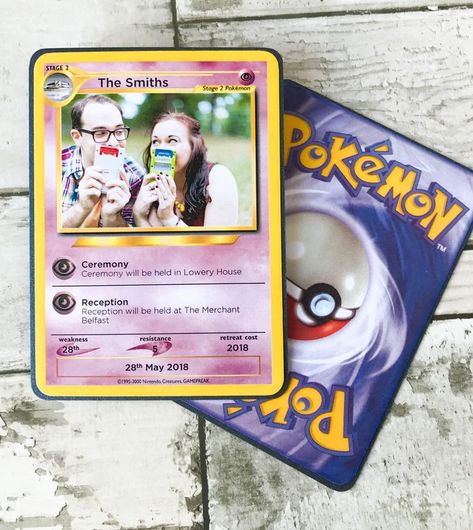 Unique Wedding Invites, Game Style, Pokemon Trading Card Game, Unique Wedding Invitations, Trading Cards Game, Wedding Invites, Card Game, Trading Card, Unique Wedding