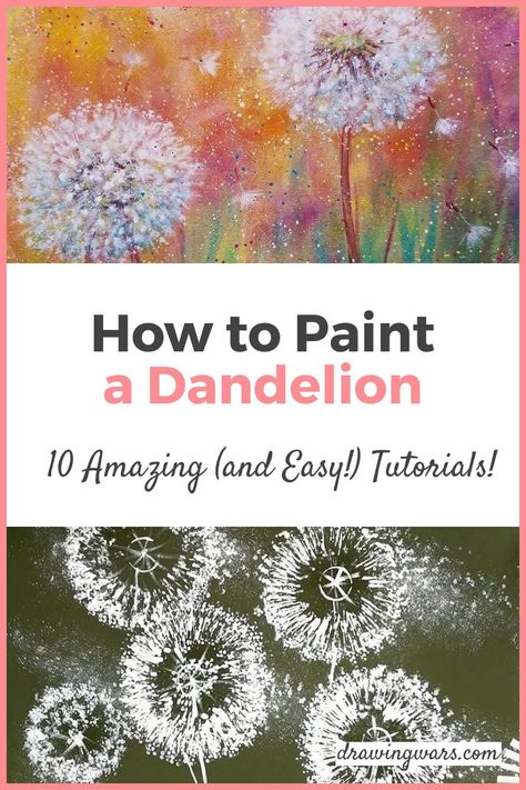 How To Paint A Dandelion Easy, Abstract Dandelion Painting, Painting Dandelions Simple, Dandelion Acrylic Painting Tutorial, How To Paint A Dandelion, How To Paint Dandelions, Acrylic Paint On Glass Diy, Dandelion Painting Acrylic, Dandelion Canvas Painting