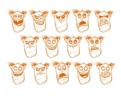 Denis Zilber - Emotion Sheet. Croquis, Denis Zilber, Human Face Drawing, Animation Drawing Sketches, Evil Face, Character Design Tutorial, Simple Character, Character Model Sheet, Animation Art Character Design