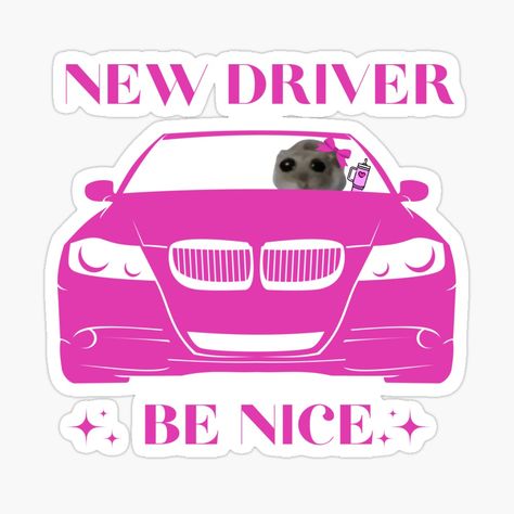 Get my art printed on awesome products. Support me at Redbubble #RBandME: https://www.redbubble.com/i/sticker/New-Driver-Be-Nice-Sad-Hamster-by-otyliadesign/159154843.EJUG5?asc=u New Driver Sticker, Driver Quotes, Hamster Sticker, Nice Stickers, Relatable Jokes, Mood Sticker, Auto Sticker, Insta Memes, Aura Quotes