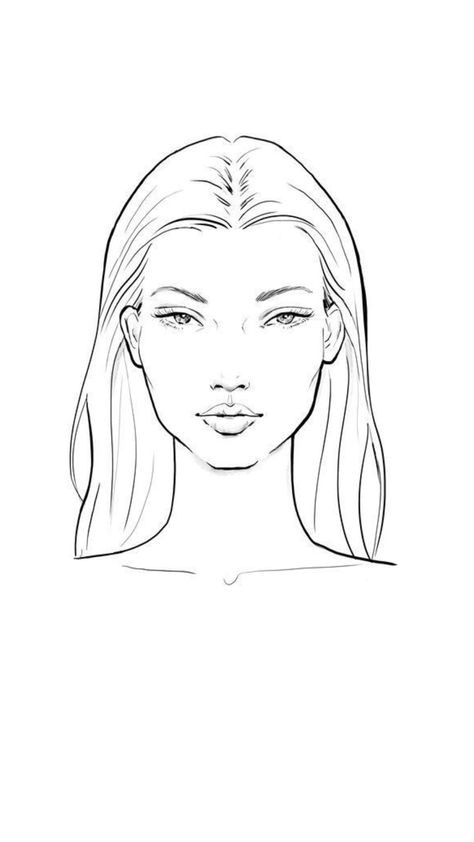 Girl Face Drawing Reference, Makeup Drawing Template, Face Template Makeup, Fake Makeup, Fashion Illustration Face, Face Outline, Flower Pattern Drawing, Female Face Drawing, Girl Face Drawing