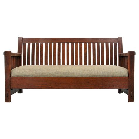 L & JG Stickley Settee, circa 1915 | From a unique collection of antique and modern settees at https://www.1stdibs.com/furniture/seating/settees/ Wooden Sofa Set Designs, Hall Furniture, Leather Corner Sofa, Wooden Sofa Set, Sofa Set Designs, Bedroom Bed Design, Wooden Sofa, Leather Lounge Chair, Leather Lounge