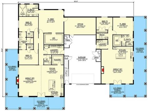 Floor Plans With 2 Offices, Breezeway Connecting Guest House, Barndominium With Theater Room, Building Onto A House, Barndominium Multifamily, Floor Plan With Greenhouse, 2 Houses Connected With Breezeway, Office Off Living Room French Doors, Barndominium With Mother In Law Quarters