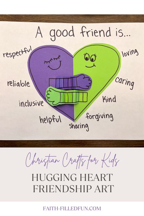 hugging heart friendship craft for kids Friendship Preschool Crafts, Friendship Activities Preschool, Friendship Bible, Preschool Friendship, Friendship Crafts, Friendship Lessons, Friendship Theme, Sunday School Projects, Friendship Activities