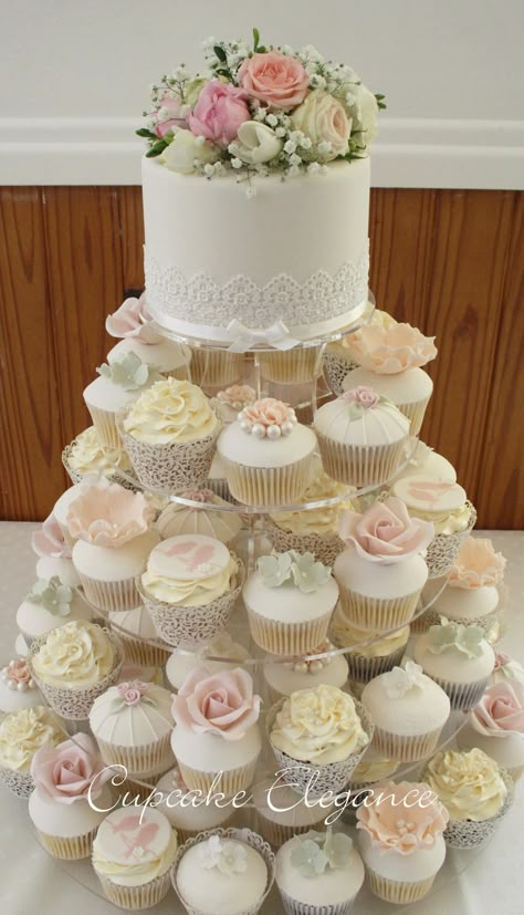 Cupcake Elegance - Wedding Cakes Glass House Mountains | Easy Weddings Wedding Cupcake Display, Cupcake Tower Wedding, Mini Wedding Cakes, Pretty Wedding Cakes, Wedding Cakes Elegant, Wedding Cake Alternatives, Wedding Cake Pictures, Romantic Wedding Cake, Fall Wedding Cakes