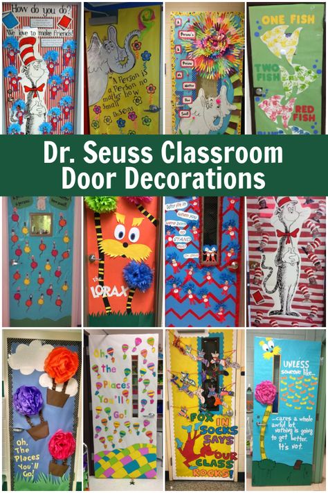 These adorable Valentine Classroom Door Ideas will help spread the love all around the school this year. So get your doors ready for Cupid's favorite day! Dr Seuss Christmas Door Decorations, Dr Suess Ideas For School, Character Door Decorations Classroom, Literacy Week Door Decorating Contest, Dr Seuss Day Ideas, March Reading Month Door Ideas, Dr Seuss Library Ideas, Read Across America Classroom Door, Read Across America Door Ideas