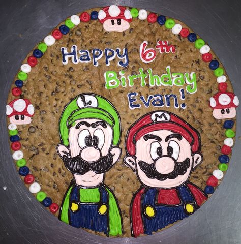 Mario and Luigi Mario Cookie Cake, Nintendo Birthday, Comic Cake, Mario Birthday Cake, Mario Cake, 4 Birthday, Cookie Cakes, Super Mario Birthday, Cookies Cake