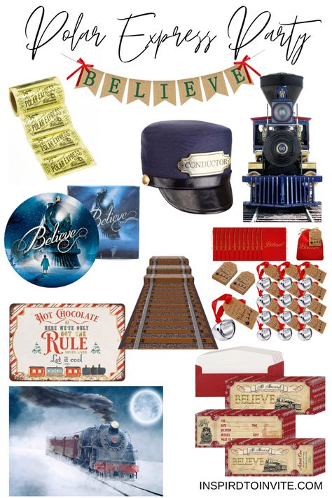 All aboard for the Polar Express Christmas Party! #polarexpressparty #polarexpress #christmaspartyideas #christmaspartydecorations #christmaspartydecor #christmaspartytheme Polar Express Dinner Movie Night, Polar Express Christmas Ornaments, The Polar Express Party Ideas, Polar Express Pajama Party, Polar Express Themed Christmas Party, Polar Express Theme Birthday Party, Polar Express Table Decor, Polar Express Preschool Party, Polar Express Themed Christmas Tree