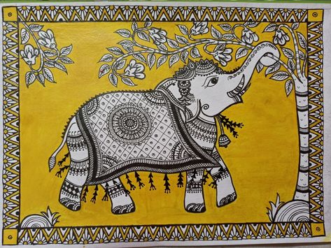 Indian Kalamkari Patterns, Kalamkari Elephant Painting, Madhubani Art Elephant Design, Elephant Kalamkari Design, Kalamkari Elephant Designs, Kalamkari Drawing Design, Elephant Madhubani Art, Pattachitra Elephant, Kalamkari Designs Sketches