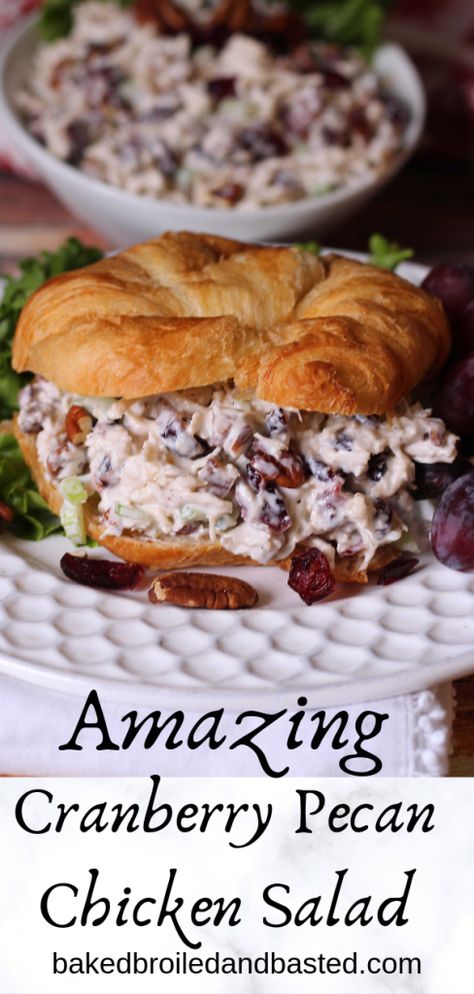 Cranberry Pecan Chicken Salad | Baked Broiled and Basted Cranberry Pecan Chicken Salad, Cranberry Chicken Salad, Pecan Chicken Salads, Cranberry Chicken, Pecan Chicken, Chicken Salad Sandwich, Salad Sandwich, Chapati, Hors D'oeuvres