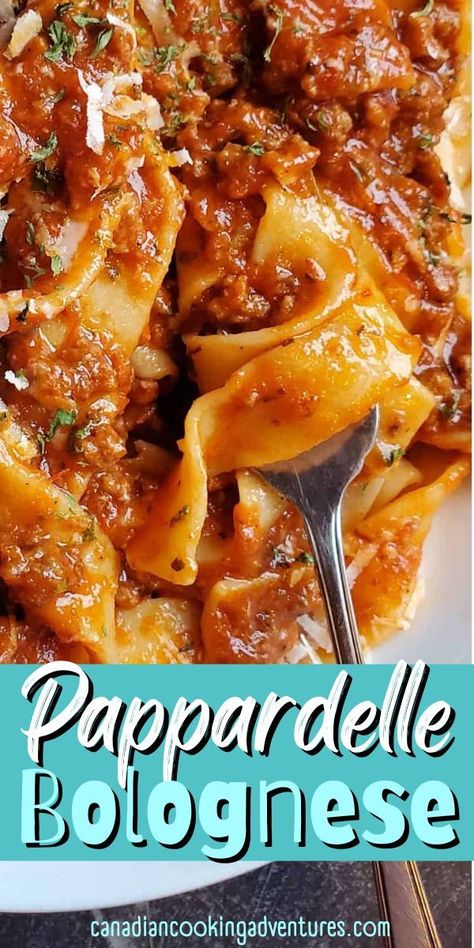 This Pappardelle Bolognese is easy to make and inexpensive yet indulgent enough to serve a dinner date. Go ahead and indulge in this delicious homemade Pappardelle Bolognese. Pappardelle Bolognese Recipe, Essen, Fresh Pappardelle Recipe, Recipes With Parpadelle Pasta, Pappardelle Recipes Sausage, Homemade Pasta Dishes Dinners, Homemade Parpadelle Pasta Recipes, Papperadelle Pasta Recipes, Chicken And Pappardelle