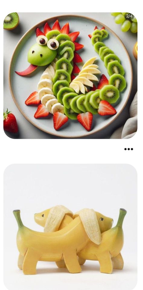 Fruit Sculpting Food Art, Food And Animal Combination, Vegetable Animals Food Art, Animals Out Of Fruit, Animal Shaped Fruit Platters, Dragon Food Art, Animal Fruit Art, Fruit Animals Easy, Cool Fruit Ideas