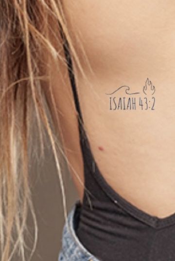 When you pass through the waters, I will we be with you; and through the rivers they will not overwhelm you ; when you walk through fire you shall not be burned and the flames will not consume you. Isaiah 43:2 Bible Verse Wrist Tattoos For Women, Fire And Water Tattoo, Boho Style Tattoos, Christian Wrist Tattoos, Bible Verse Tattoo, Small Mountain Tattoo, Walk Through Fire, River Tattoo, Scripture Tattoos