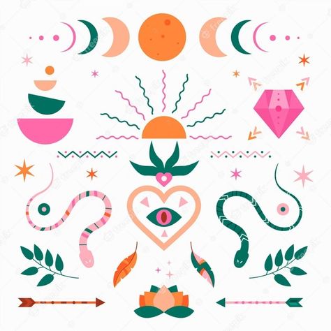 Free Vector | Flat boho elements collection Boho Pattern Design, Boho Wedding Invitation Template, Mystical Symbols, Bohemian Elements, Mystic Illustration, Boho Background, Boho Elements, Boho Birthday, Wedding Invitations Boho