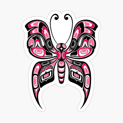 "Pink and Black Haida Spirit Butterfly" Art Print by JeffBartels | Redbubble Native American Art Drawings Easy, Spirit Butterfly, Arte Haida, Pnw Art, American Wallpaper, Mayan Tattoos, Alaska Art, Pacific Northwest Art, Tee Pee