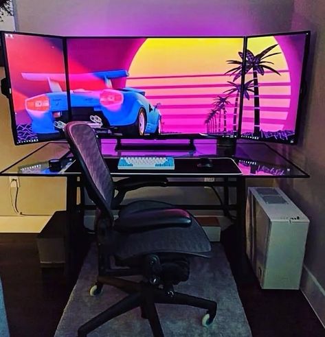 Desktop Workspace, Gamer Room Diy, Simple Computer Desk, Diy Computer Desk, Best Gaming Setup, Computer Gaming Room, Computer Desk Setup, Gamer Setup, Computer Set