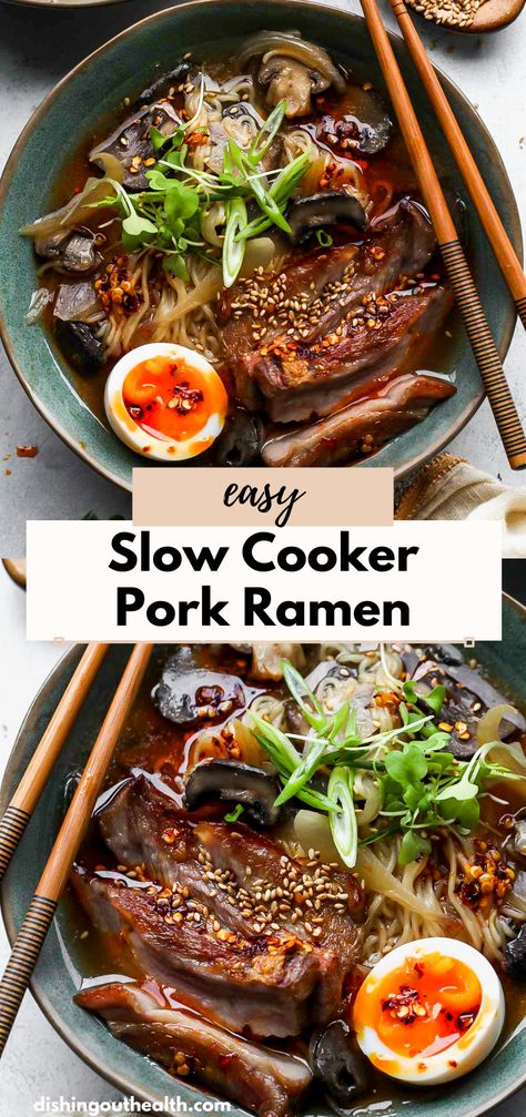 Soup Recipes Noodle, Pork Ramen, Ramen Bowls, Dessert Original, Homemade Ramen, Crispy Pork, Ramen Recipes, Slow Cooker Pork, Ramen Bowl