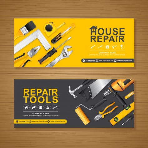 Construction tools banner design templat... | Free Vector #Freepik #freevector #freebackground #freeinfographic #freebanner #freebrochure Construction Banner, Banner Design Layout, Banner Design Inspiration, Leaflet Design, Construction Tools, Banner Template Design, Web Banner Design, Catalog Design, Business Cards Creative