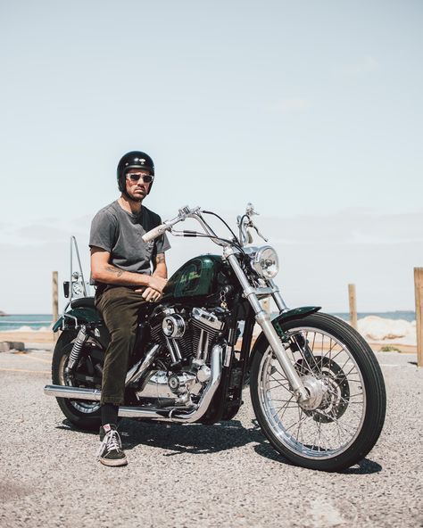 When Callan was a little kid, his godmother bought him a Harley-Davdison toy motorbike. It sparked his interest and eventual passion for motorcycles. He’s built a number of vintage Japanese motorcycles and custom builds over the years, although a Harley-Davidson had eluded, until now. With the budget to afford one and inspired by the 1970s Harley and Chopper scene, Callan bought a 2008 Harley-Davidson Sportster 1200 Custom in what would be his first custom project with the manufacturer. Harley Davidson Motorcycles Sportster, Moto Ninja, Harley Davidson Nightster, Harley Sportster 1200, Harley Davidson 1200, Custom Bikes Cafe Racers, Мотоциклы Harley Davidson, Hd Sportster, Harley Davidson Sportster 883