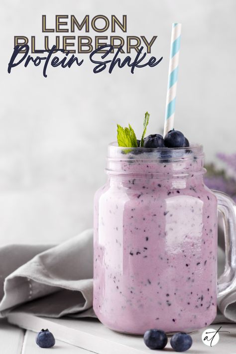 Blueberry Vanilla Protein Shake, Meal Replacement Shakes Recipes Protein, Lemon Protein Smoothie, Blueberry Lemon Smoothie, Blueberry Cheesecake Protein Shake, Frozen Protein Shake, Protine Shake Recipe, Lemon Protein Shake, Blueberry Muffin Protein Shake