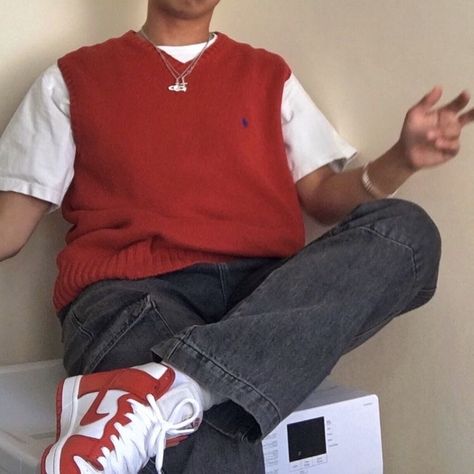 Aesthetic Red Outfits, Red Outfits, Masc Outfits, Aesthetic Outfits Men, Aesthetic Red, Street Style Outfits Men, Mens Outfit Inspiration, Neue Outfits, Mens Fashion Streetwear