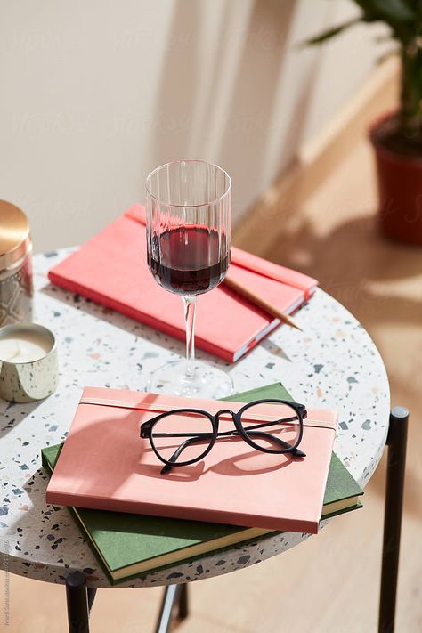 Books and wine on table. by Martí Sans for Stocksy United Wine On Table, Round Marble Table, Wine Map, Glass Photography, Wine Education, Wine Table, Branding Photoshoot Inspiration, Pink Quotes, Wine O Clock